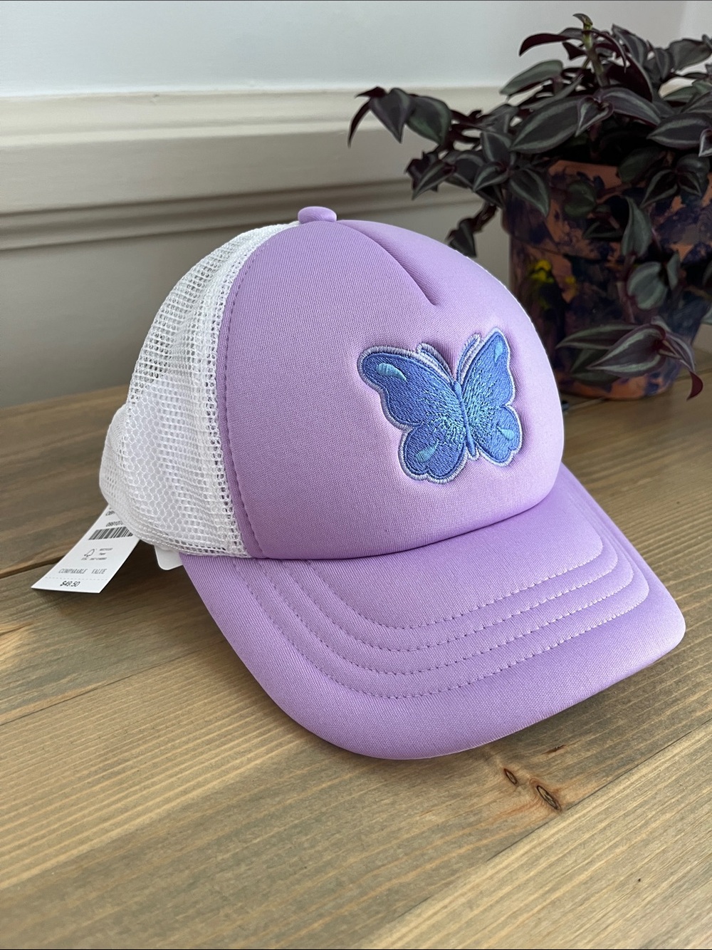 NWT Crewcuts Lilac Butterfly Cap with White Trim